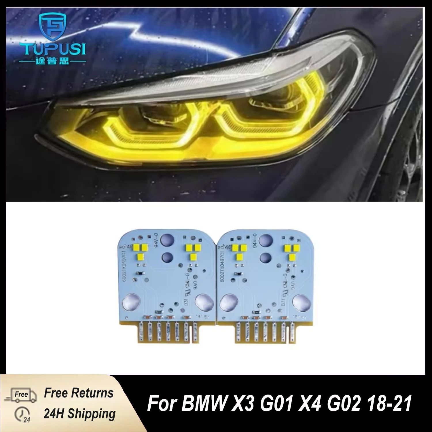 

2 шт. желтые светодиодные платы DRL для BMW X3 G01 X4 G02 2018 2019 2020 2021 Angel Eye дневные ходовые огни светодиодный модуль печатная плата