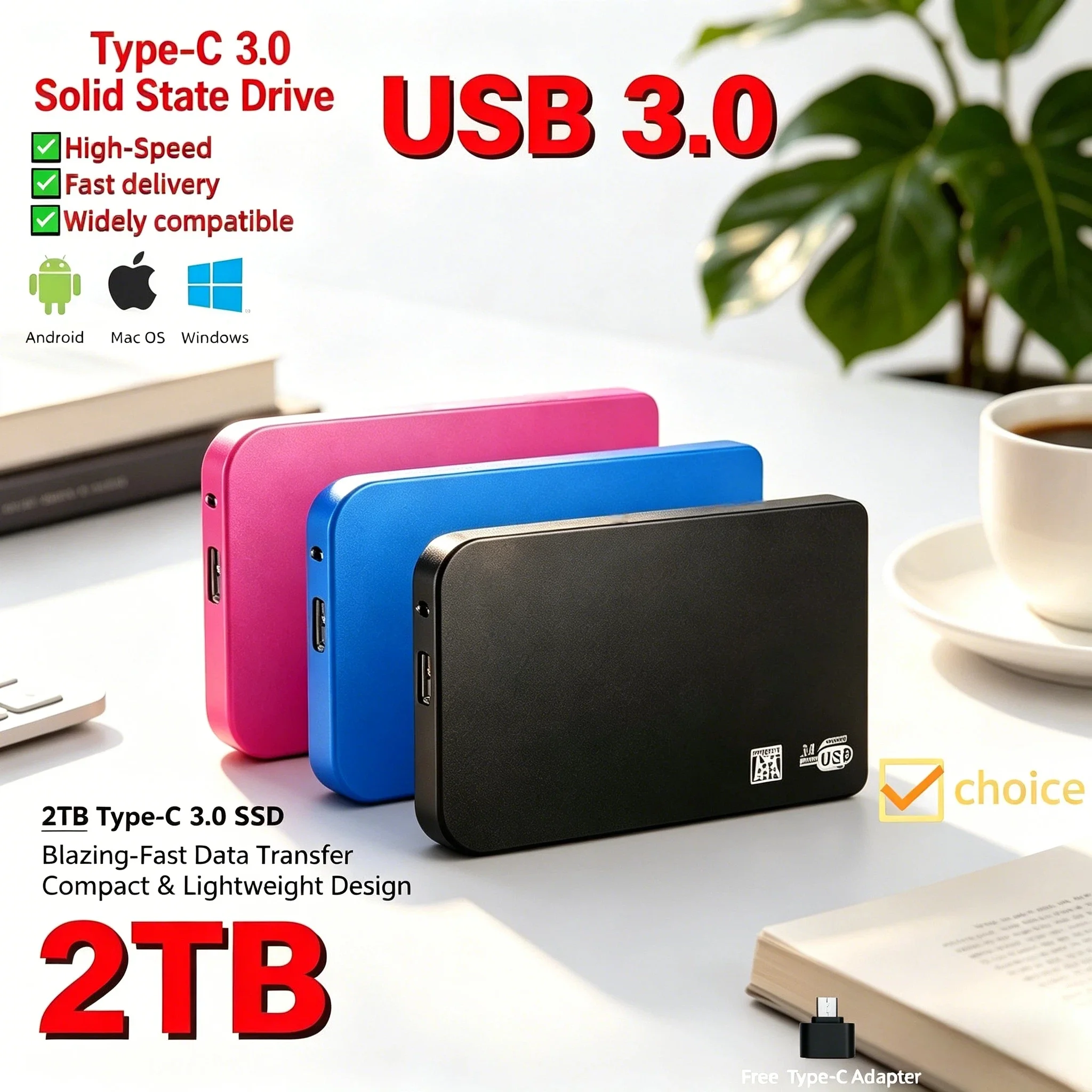 

Original Portable SSD 2TB USB 3.0 High Speed External Hard Drive Massive Storage For Laptop PC Data Backup Plug And Play Ultra