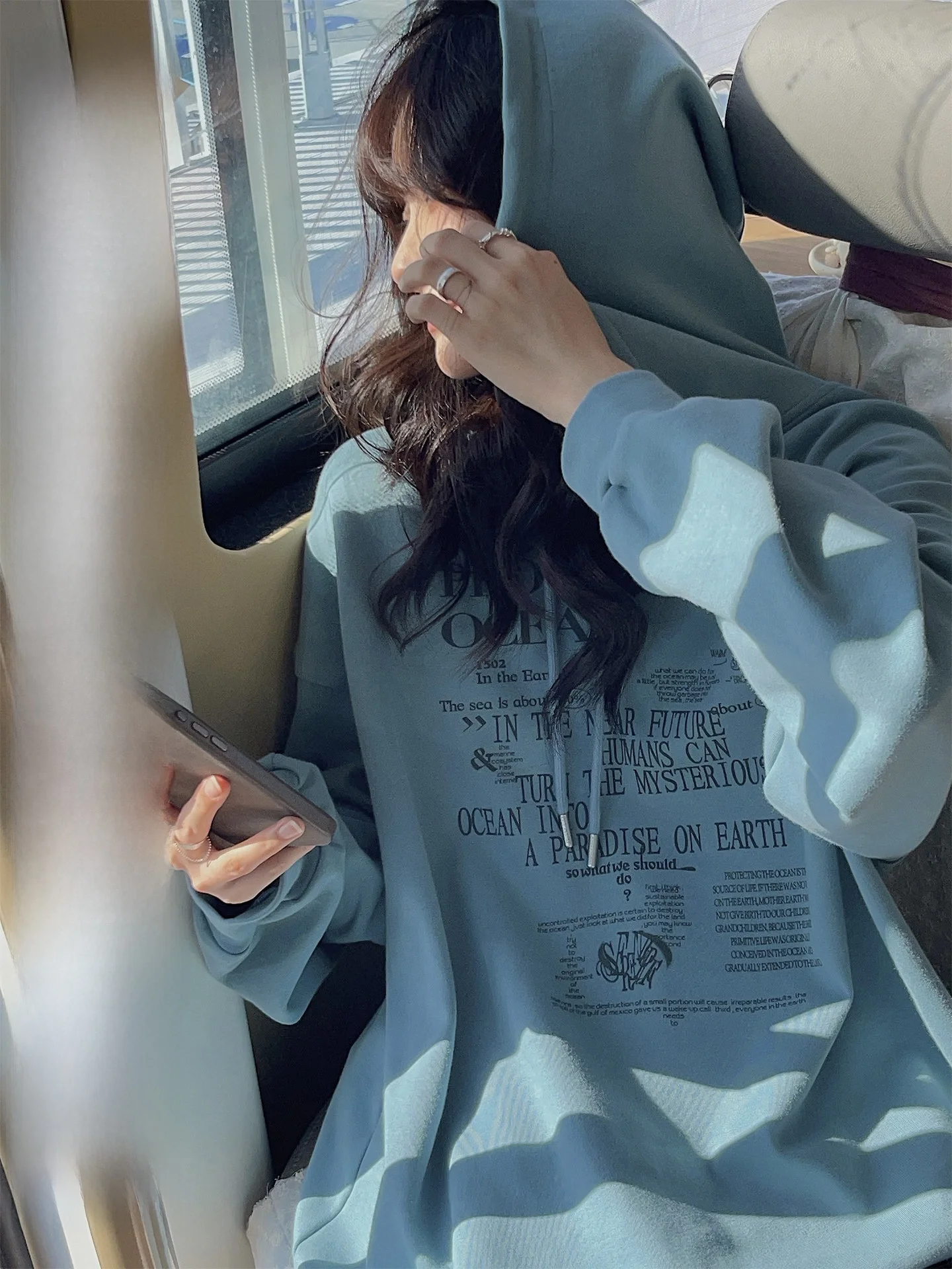 

Женская толстовка JMWOMEN Street Mirror Blue с капюшоном, свободного кроя, из смесового хлопка и полиэстера, весенняя, модная, женская толстовка с капюшоном