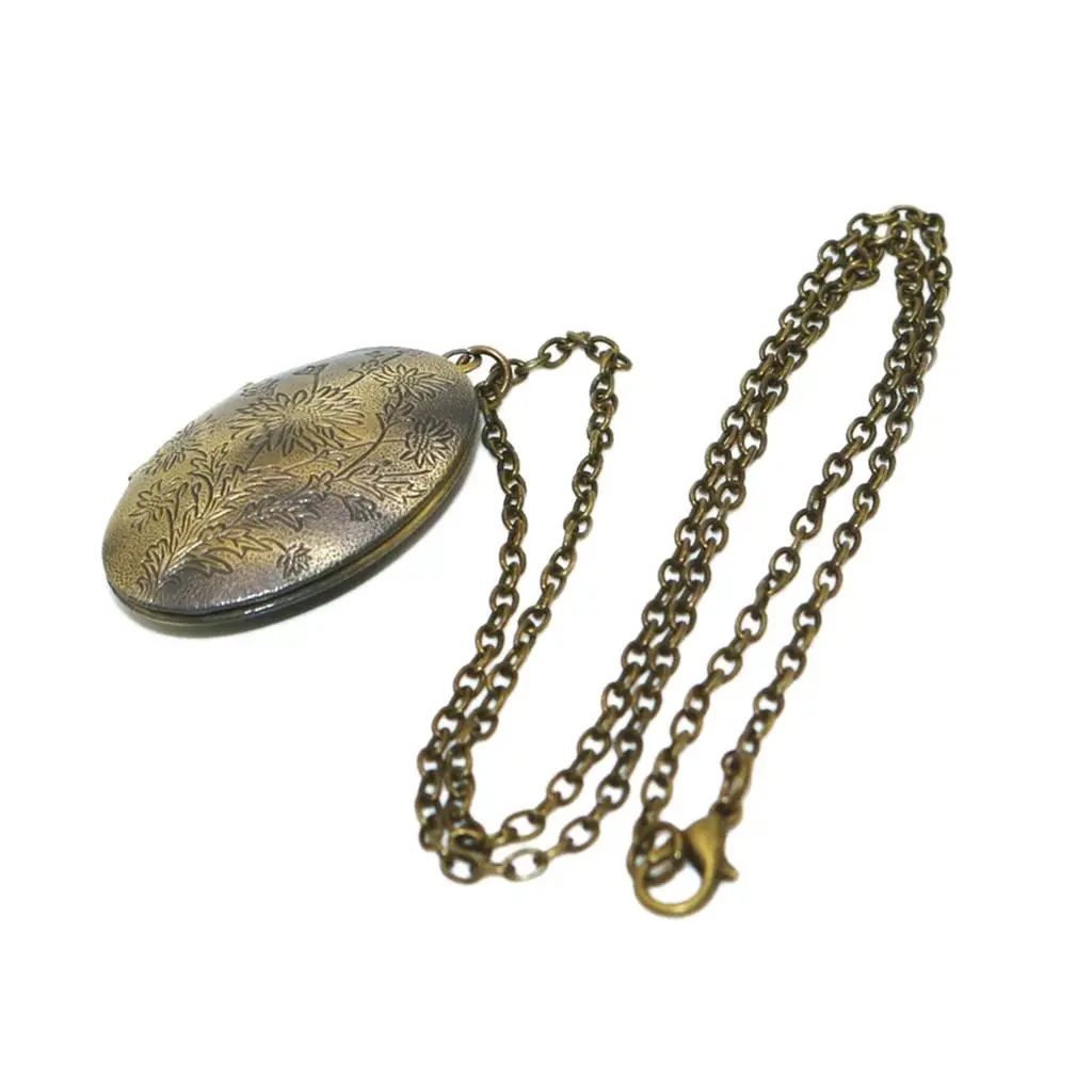 Vintage Openable Oval Pendant Necklace Alloy Chain Locket Jewelry for Women Men Memorial Keepsake