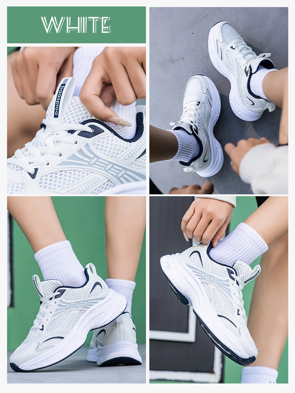 Baasploa Damen-Laufschuhe, leichte, atmungsaktive Sportschuhe für Damen, bequeme weiße Turnschuhe, lässige Turnschuhe, rutschfest – Detail 8