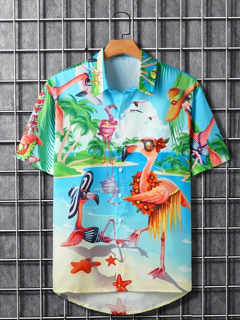 

Мужская летняя гавайская рубашка с узором, уличная повседневная рубашка с короткими рукавами и пуговицами с 3D принтом акулы, удобная дышащая одежда