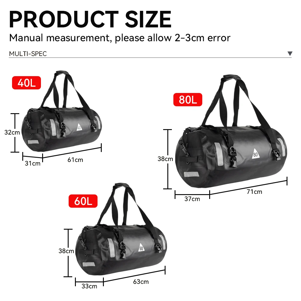 40L Motorcycle Seat Bag Waterproof Motorcycle Tail Bag Travel Outdoor Dry Luggage Roll Pack Bag Motorbike Luggage Backpack 60L