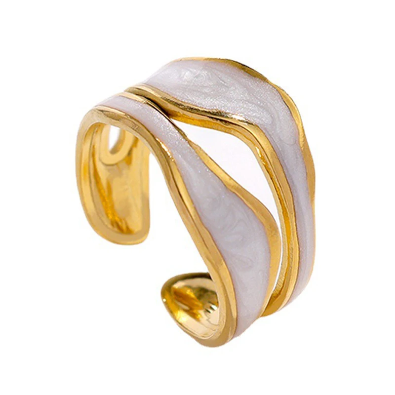 Anillos de dedo chapados en oro de 18K irregulares minimalistas para mujer, anillo de acero inoxidable, anillos de apertura ajustables, joyería de