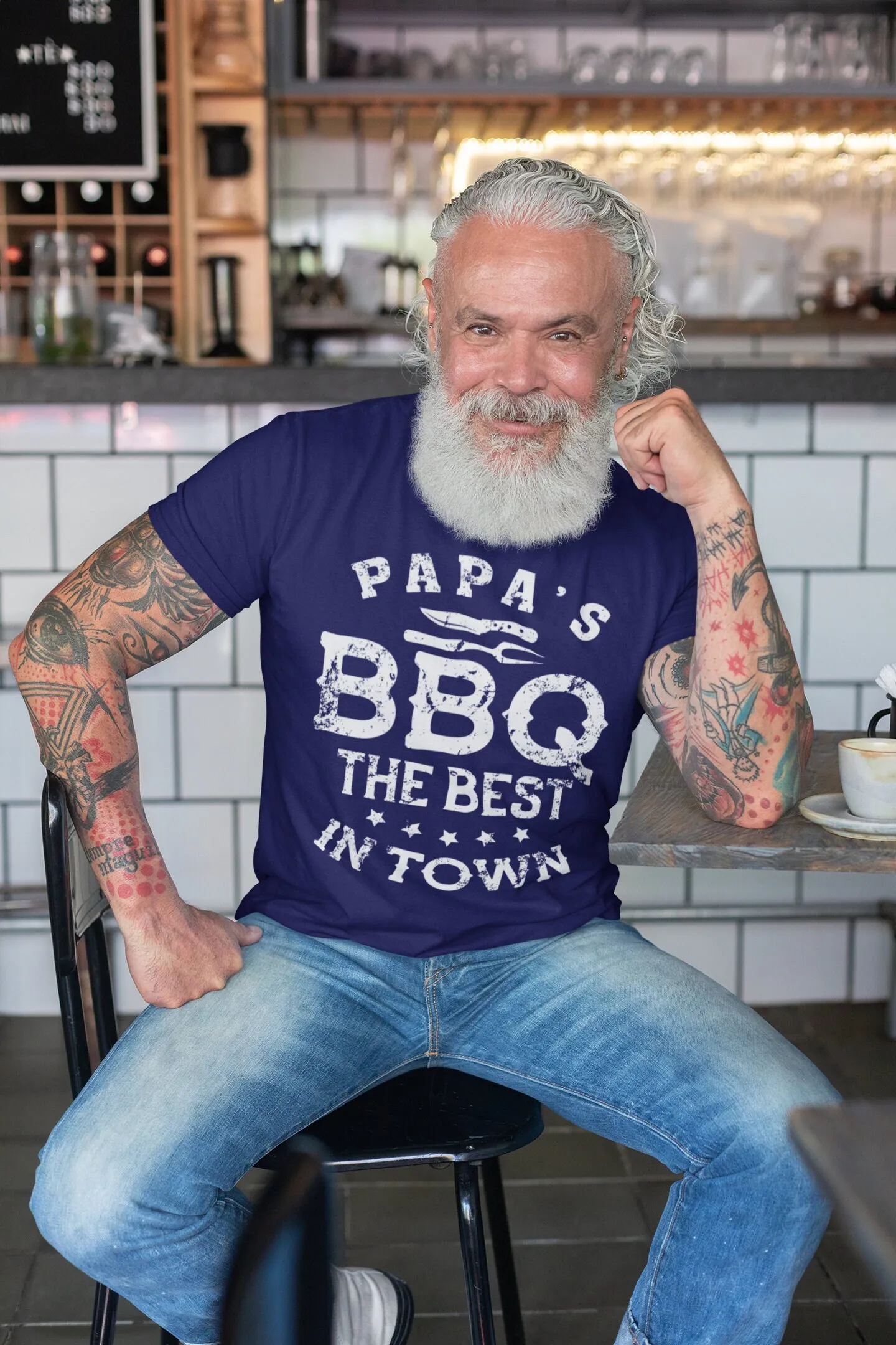 Men's BBQ T Shirt Papa's Best In Town Grill Cook Father's Day Chef Barbeque Meat Smoker For Him Man