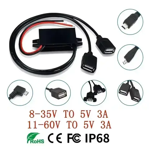 Adaptador de cargador de teléfono Xiaomi para coche, Mini Micro USB tipo C, 48V, 36V, 24V, 12 V a 5 V, CC, convertidor de energía Buck de 12 voltios