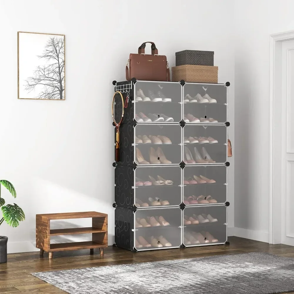 Shoe Organizer 8-Tier Storage 32 Pairs Organizer Portable Shoes Cabinet With 2 Hooks Free Shipping Living Room Furniture Home