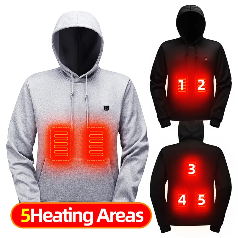 

5 Areas Heated Hoodie for Men USB Rechargeable Electric Heated Sweatshirt Women Heated Jacket Fleece Hiking Heated Clothing