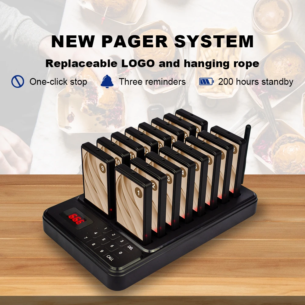 

CTP305 16 Restaruant Pagers in Vibration 1 Keyboard for Fast Food Truck Cafe Queue Calling Beeper Pager
