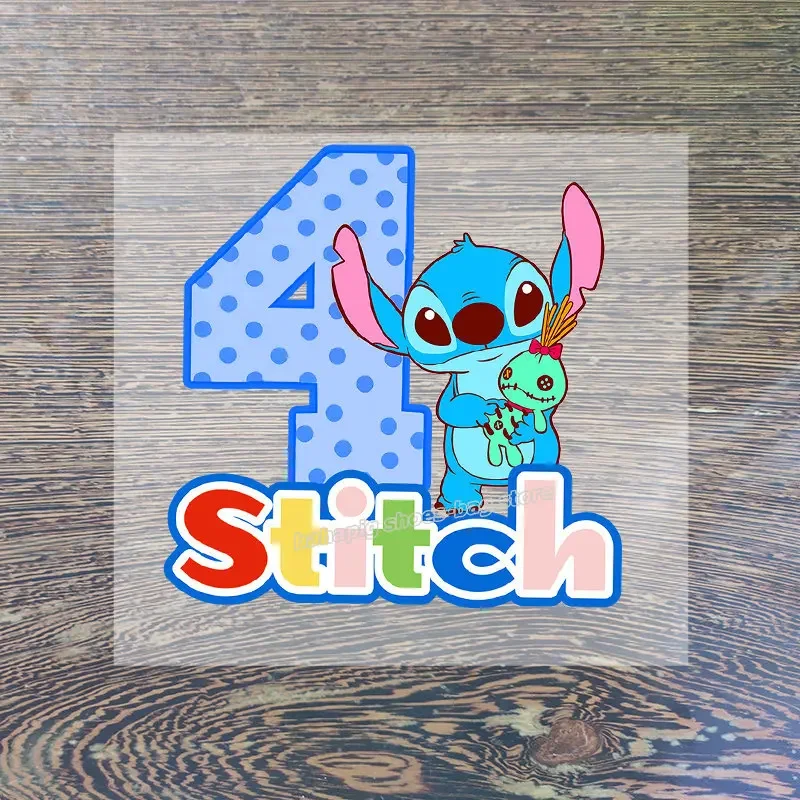 Disney Stitch Angel Number Clothing Patches Hot Transfer Boy Girl Birthday Clothes Sticker Iron on Baby T Shirt Cartoon Patch