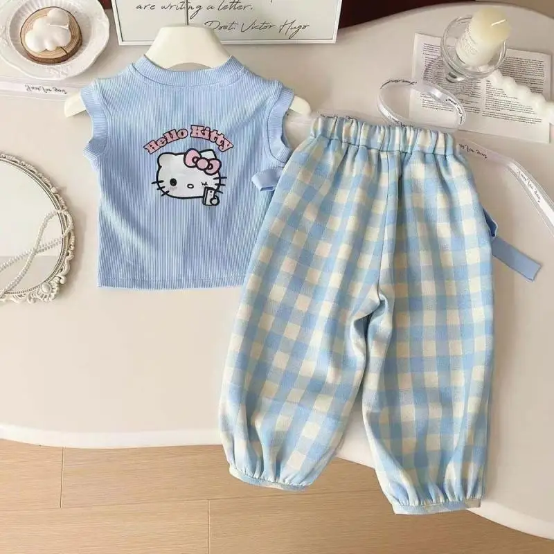 

Sanrio Hello Kitty New Summer Cartoon Kit Cute Cartoon Print Suit Simple Suit Kawaii Cool Plaid Fashion Vest Sports Forest Wear