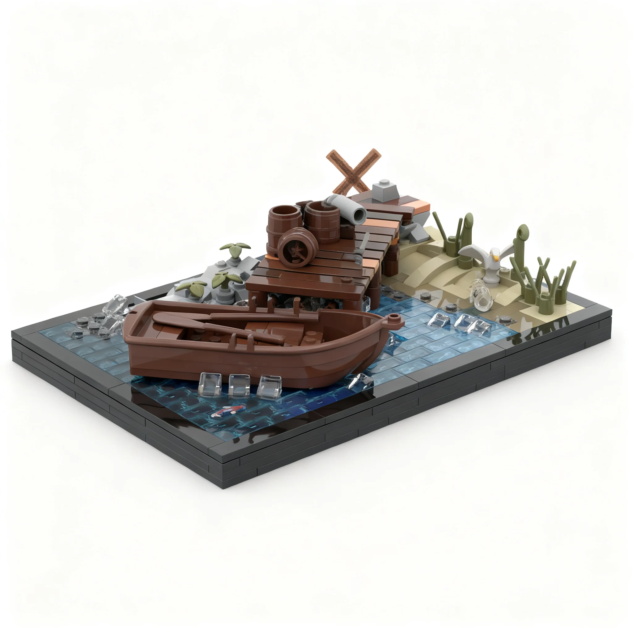 505pcs MOC Pontoon The Beach - Master Wood & Water Techniques Vignette #8 Pirates Model Building Blocks Christmas Gift Toy