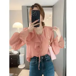 Western Style Age Reducing Sweet Chiffon Shirt for Women High-end Design Niche French Style Super Fairy Outfit Top