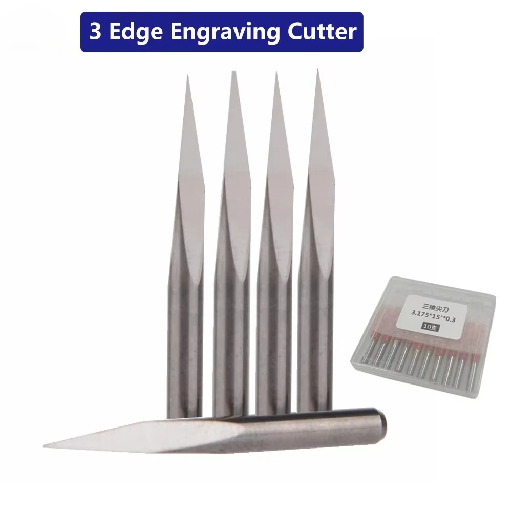 10pcs Wood Carving V Groove Router Bits 1/8 Inch Shank 15 20 30 45 60 90 Degree 0.1 0.2 0.3 0.4mm CNC Engraving Tools