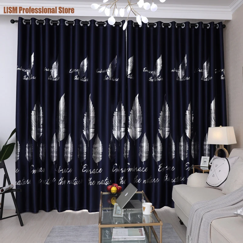 Light Luxury Curtains for Living Room Bedroom Blackout Silver Leaf Gold Shiny Kids-Children's Room New Fabric Window Decor Tulle