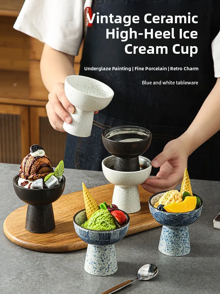 

Retro Cerc High Footed Bowl Ice Cr Bowl Creative Milkake Dert Cup Commercially Used Unusual ape Bowl for Home