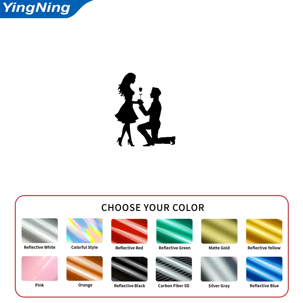 Reflective Marriage Proposal Car Decal Kneeling Couple Rose Love Vinyl Sticker Car Window Laptop Self Adhesive Romantic Decor