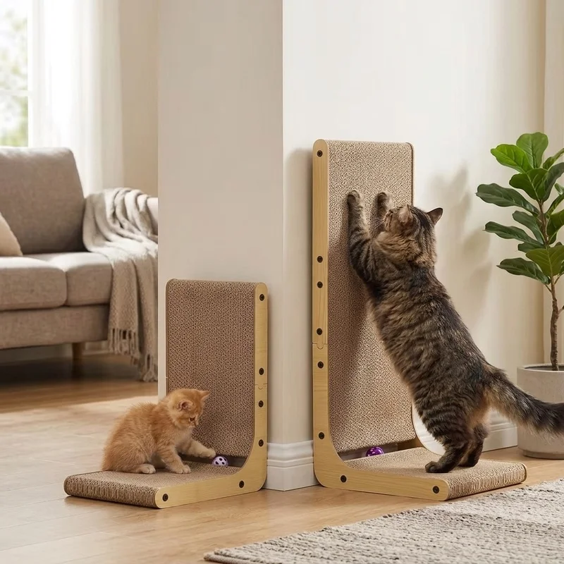 Arranhador para Gatos em Formato de L, Grande e Pequeno, Placa de Arranhar Resistente ao Desgaste, Brinquedo para Gatos de Interior, Acessórios para Animais de Estimação