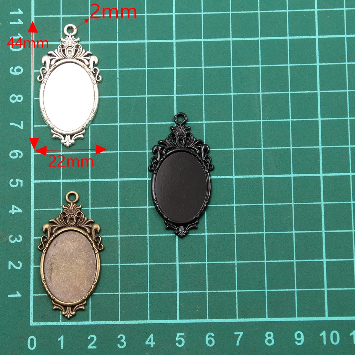 10Pcs 18*25mm Inner Size 3 Color Metal Alloy Simple Oval Cabochon Flower Pendant Setting Jewelry Findings