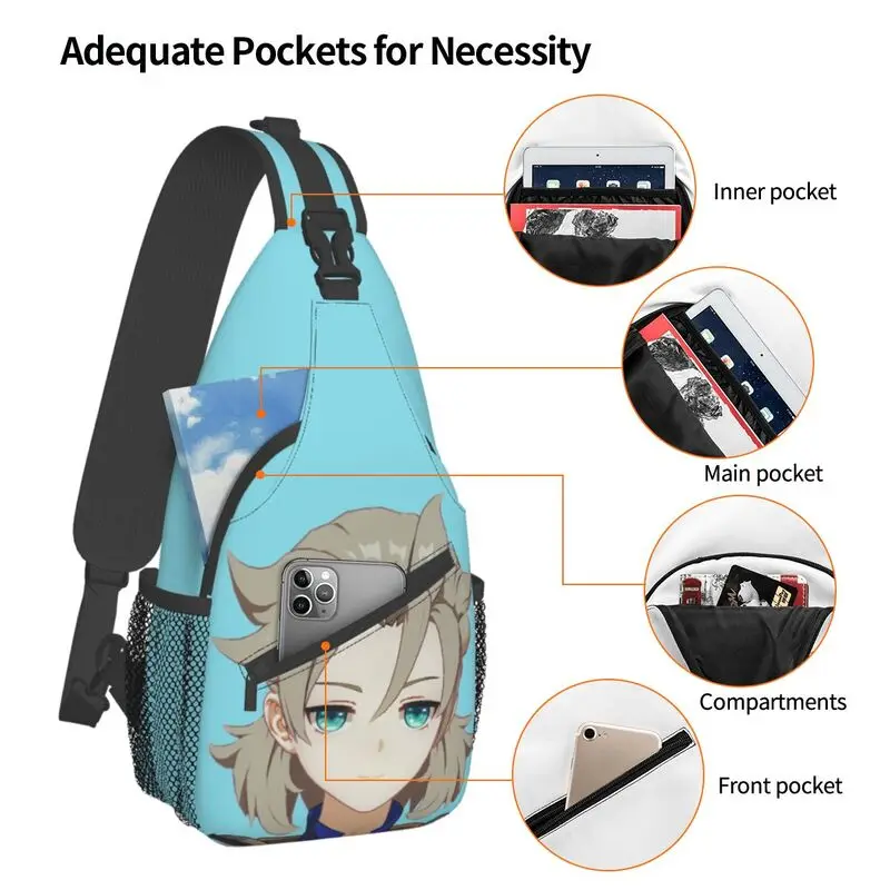 Genshin Impact Albedo torba z paskiem do zawieszenia na piersi Anime, możliwość personalizacji plecak na ramię Crossbody w grze dla mężczyzn podróżujących w Daypack