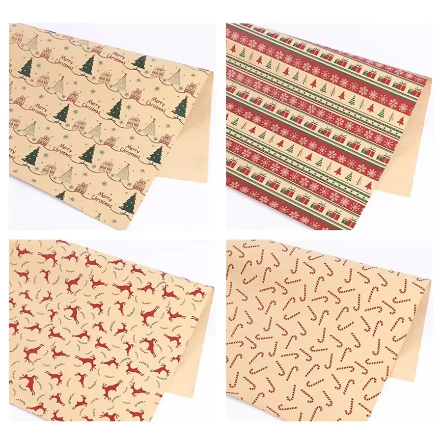 6pcs Christmas Gift Wrapping Paper Thickened Christmas Kraft Wrapping Paper Wholesale Christmas Tree Elk Gift Box Wrapping Paper