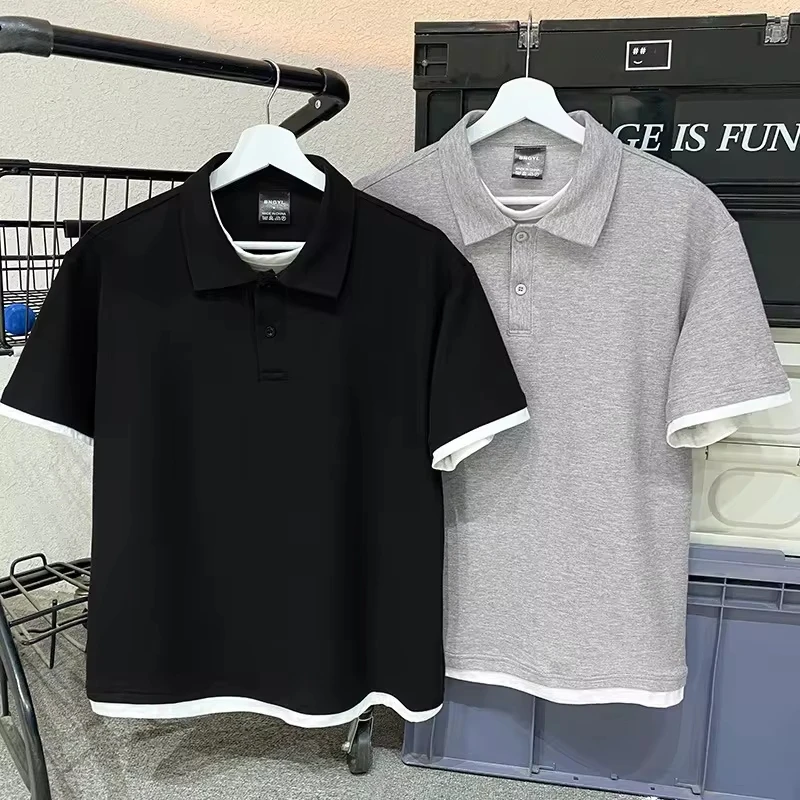 2025 Summer New Fashion American Men's Turn-down Collar Short Sleeve Loose Casual Trendy 2 Piece Polo Shirts Male Clothes