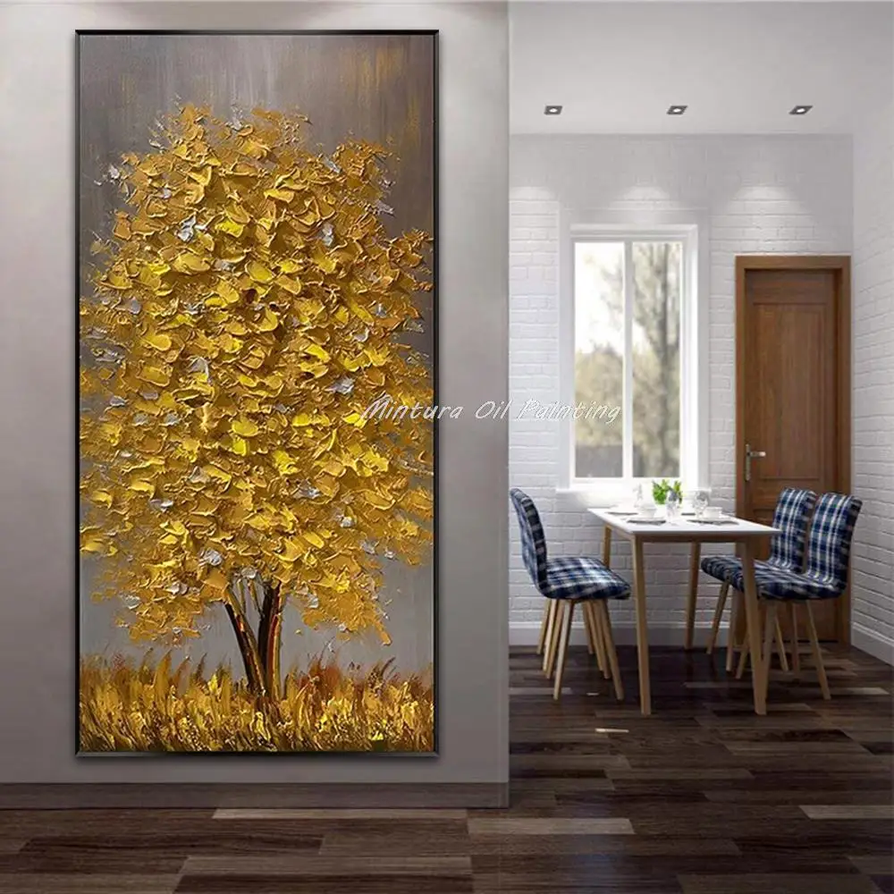 Mintura Handpainted 3D Gold Tree Oil Paintings on Canvas Modern Abstract Posters,Wall Art Picture,Room Decor,Entrance Decoration