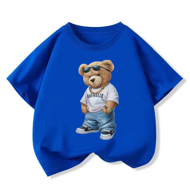Футболка с графическим принтом «Медведь» для маленьких мальчиков, хлопковые черные топы, футболка 2025 года, новая летняя спортивная футболка с героями мультфильмов для детей 6, 8, 10, 12 лет Футболка с графическим принтом «Медведь» для маленьких мальчиков, хлопковые черные топы, футболка 2025 года, новая летняя спортивная футболка с героями мультфильмов для детей 6, 8, 10, 12 лет