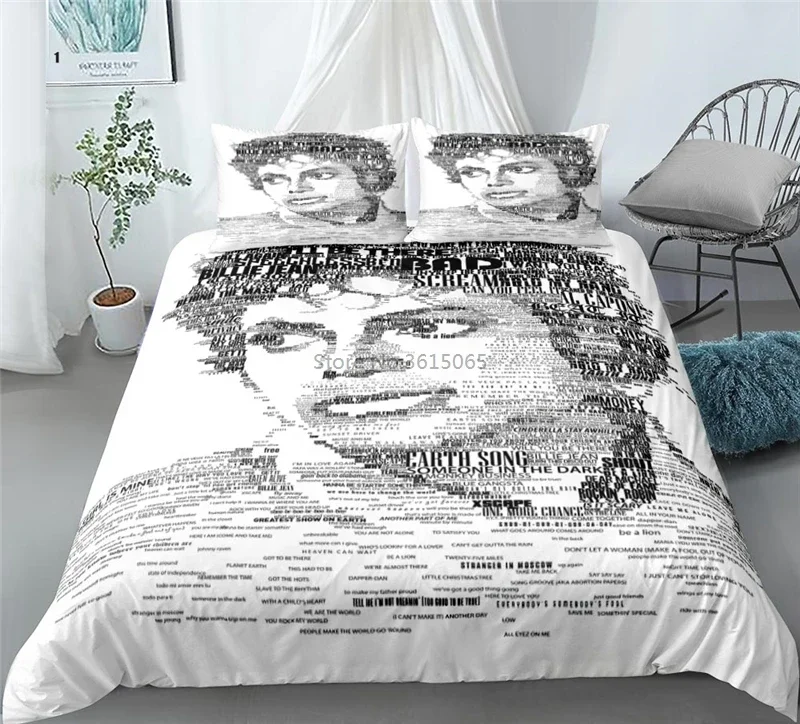 Michael Jackson 3D Cartoon Printed Bedding Set Duvet Cover / Comforter Cover with Pillowcases Bed Linen Bedclothes Home Textile