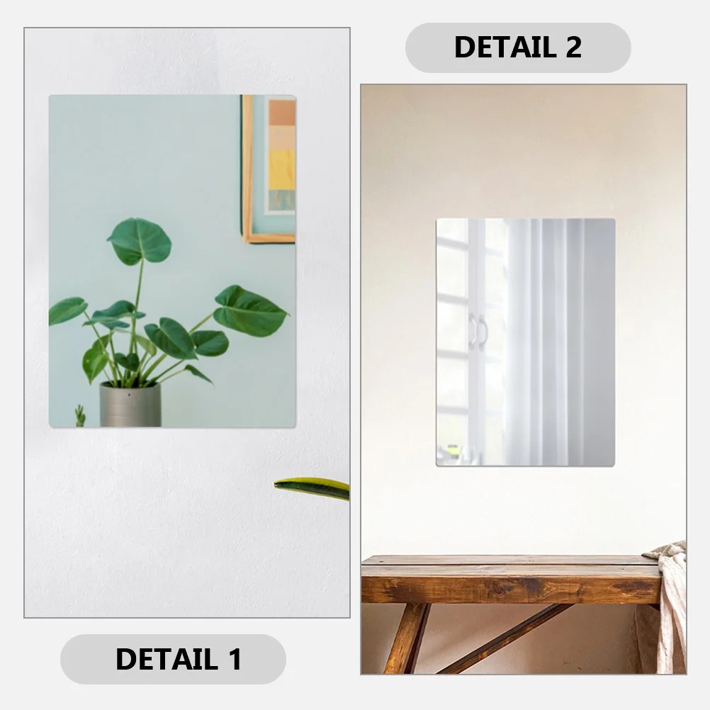

2Pcs Full Mirror Self-Adhesive Acrylic Wall Mirror Scratch Resistant Decorative Vanity for Bedroom