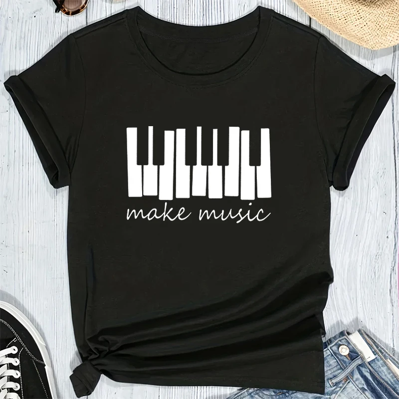 

Make Music Graphic Print T Shirt Women Girls Pianist Piano Teacher T-shirt Tops Female Summer Fashion Clothing Femme Streetwear