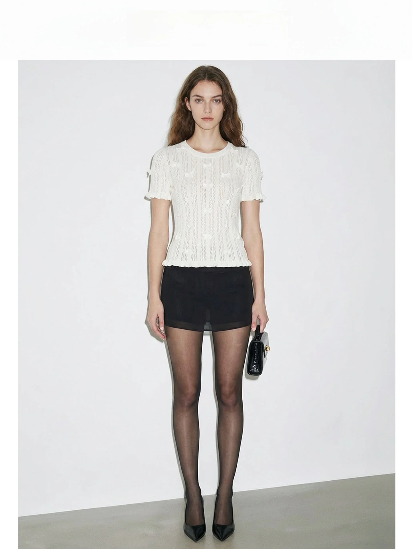 

Вязаный топ во французском стиле с узлами, женский, приталенный, с коротким рукавом, белый, с деревянным узором, весна-лето, модный