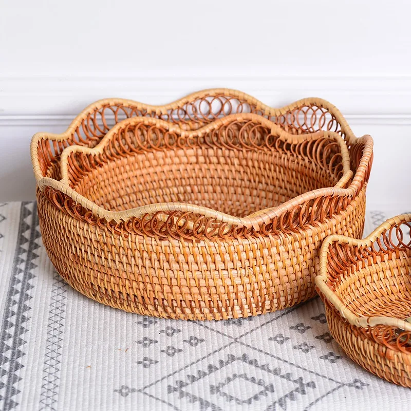 Handwoven Storage Basket, Rattan Tray, Wicker Basketbread, fruit, Breakfast, Tea, Picnic, Kitchen Storage Basket, New