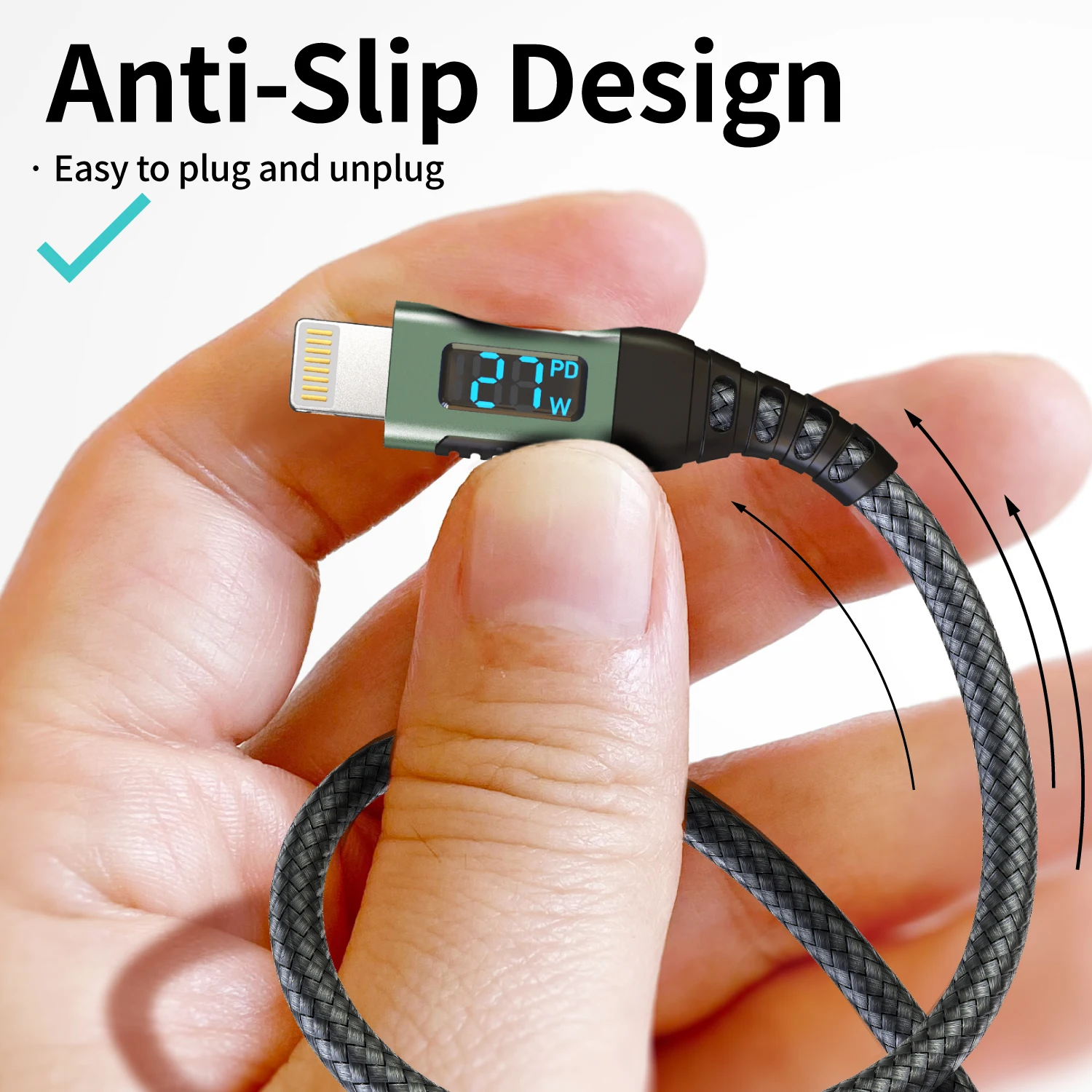 Kabel USB-C do Lightning PD 27W z szybkim ładowaniem i wyświetlaczem LED, linka do transmisji danych dla iPhone'a 14-8 z inteligentnym wyświetlaczem mocy