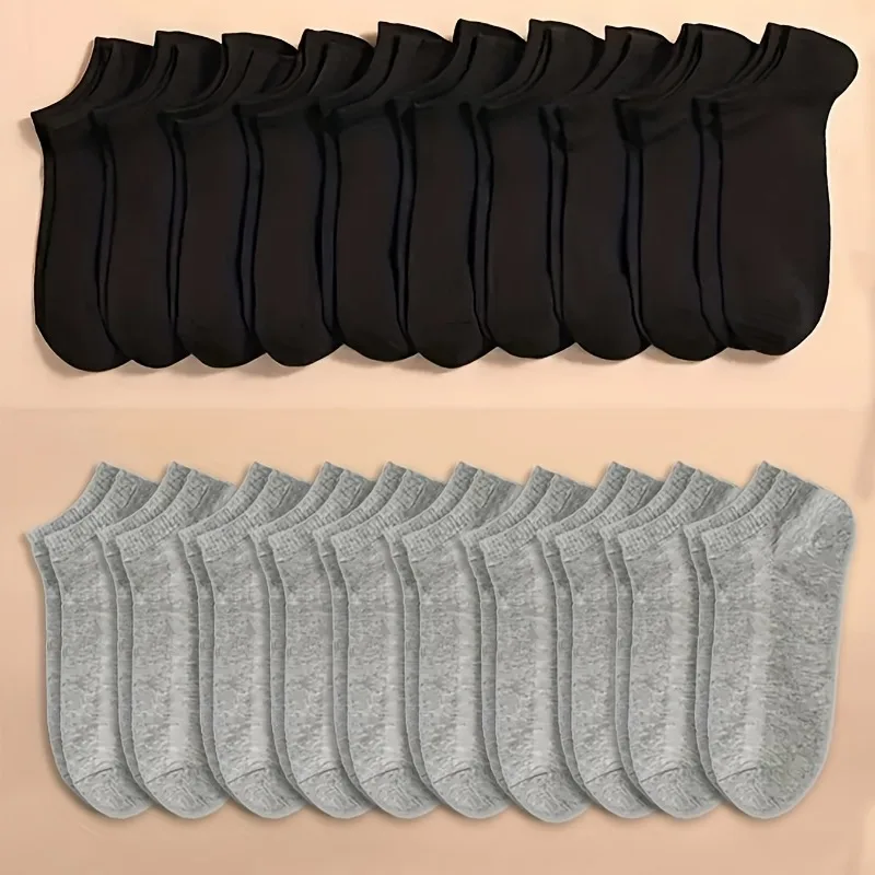Comfortable 20pcs Ankle Socks - Breathable Polyester Blend, Machine Washable, Perfect for All Seasons - Cute Solid Colors