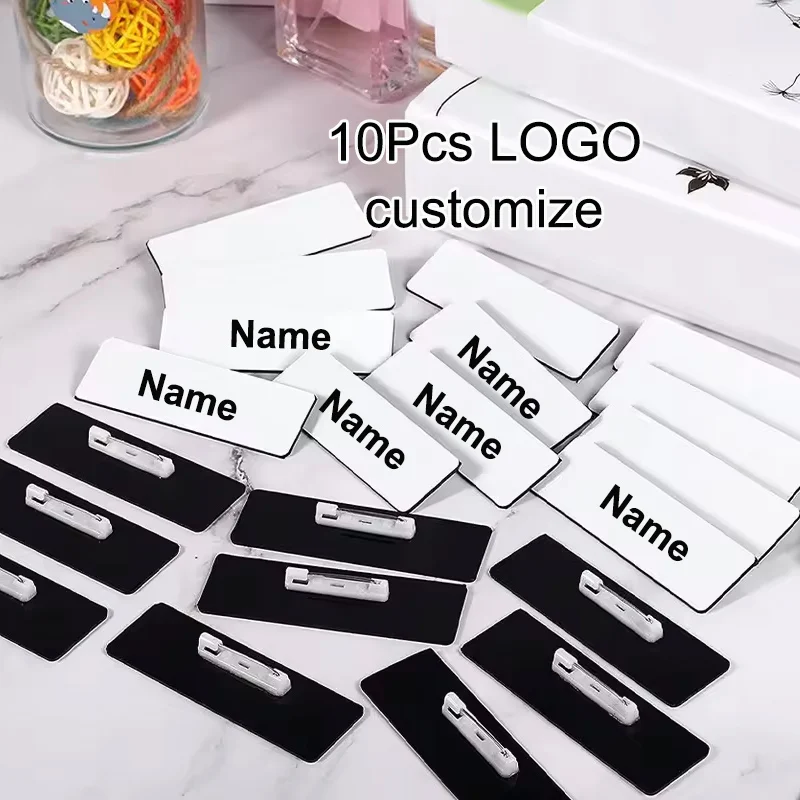 Personalized Name Tag With Pin 10Pcs Plastic Name Id Badge Holders With Clips Round Corners Nametags Labels Tags For Management