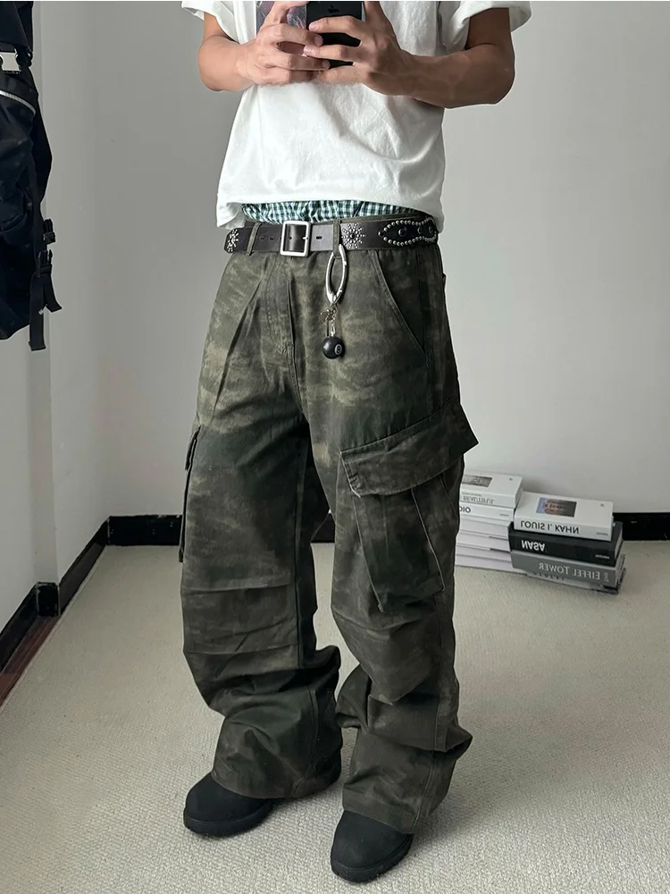 

Military een Camouflage Work Pants Men's High Street Sle Trendy Loose Straight Leg Wide Leg Long Trousers Casual Pants