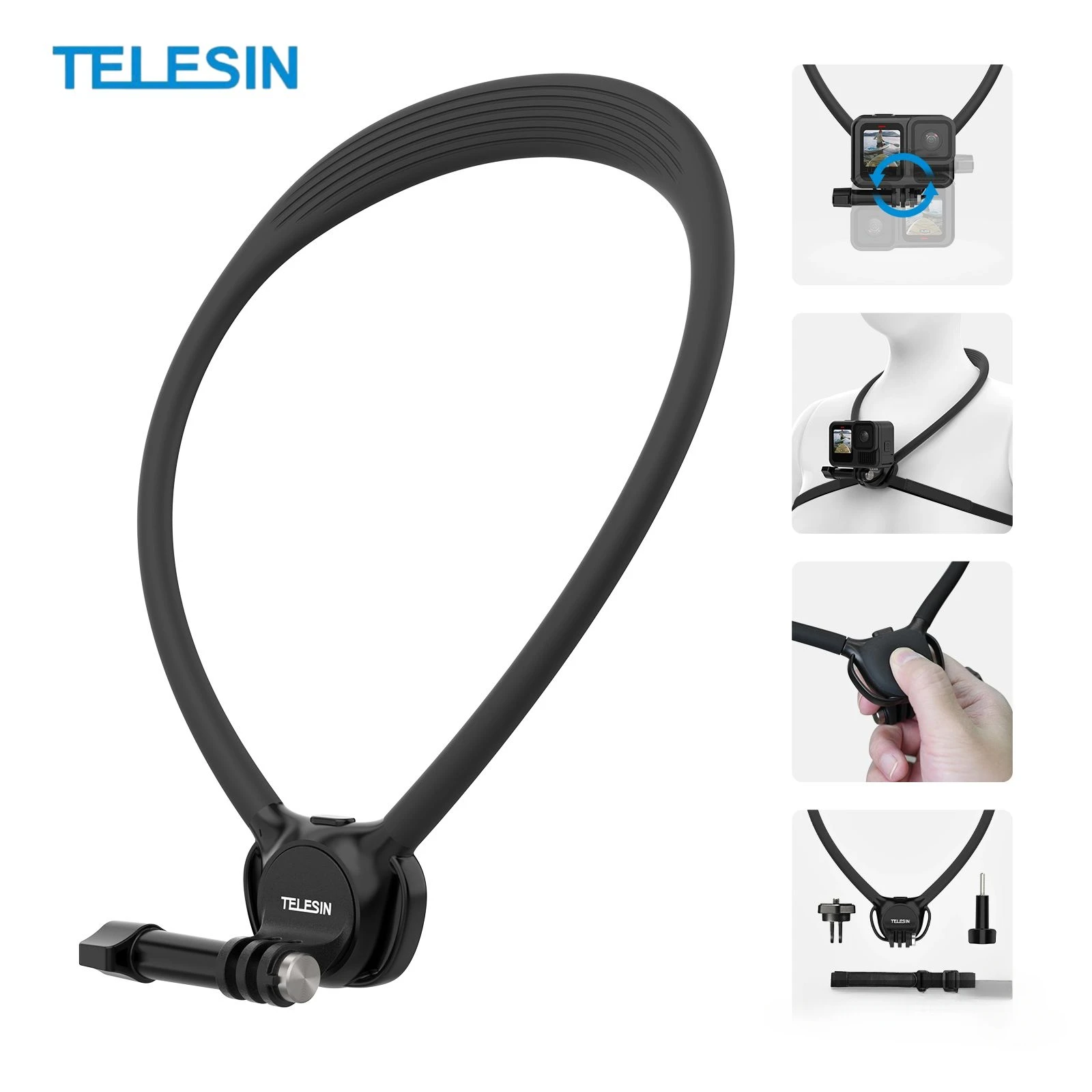 TELESIN Silicone Neck Mount for Gopro Hero 13 12 11 10 9 8 DJI OSMO Action 5 4 3 Insta360 Hand-free Mount Go Pro Accessories