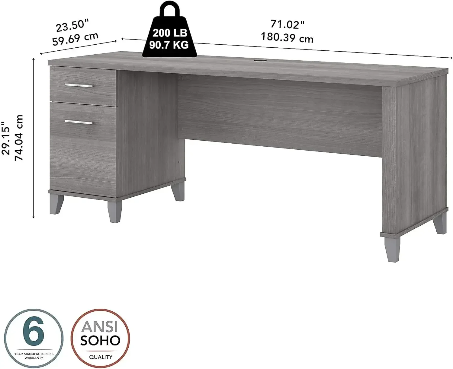 Scrivania per Computer con cassetti scrivania da ufficio per spazio di lavoro domestico in grigio platino scrivania grande 72W