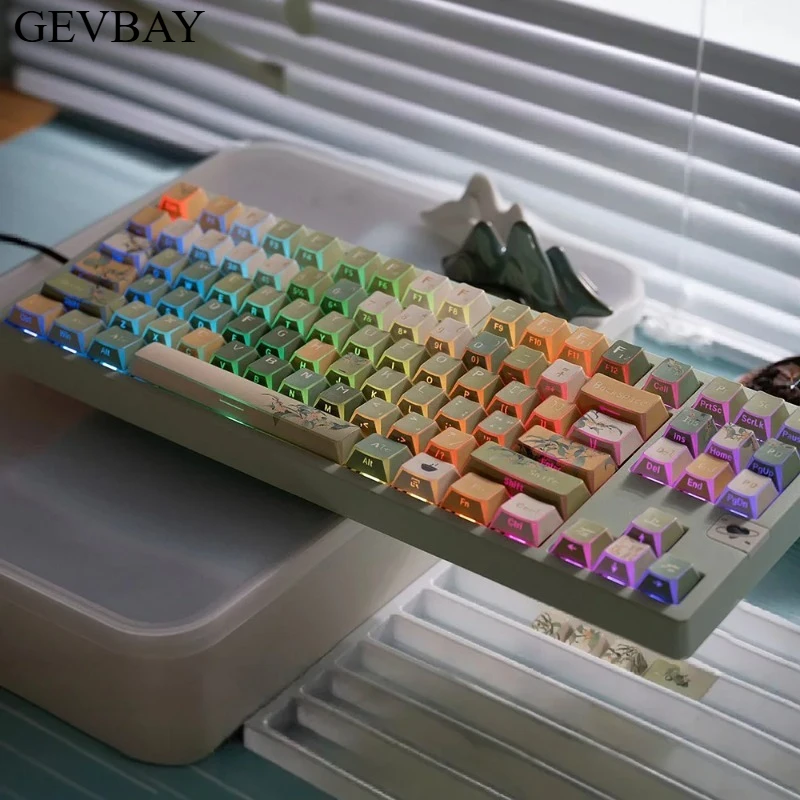 Osmanthus Oolong PBT Sublimation Keycaps Water Chestnut Translucent Fold Shadow Engraved For Magnetic Axis Mechanical Keyboard