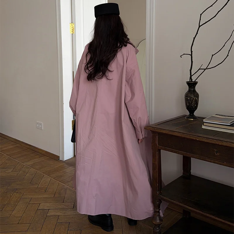 Damen Lange Jacken mit Stehkragen, Einreihige Oversize-Trenchcoats, Street-Style Damenmantel mit Langen Ärmeln, Einfarbig und Locker Geschnitten, Neue Oberbekleidung – Detail 14