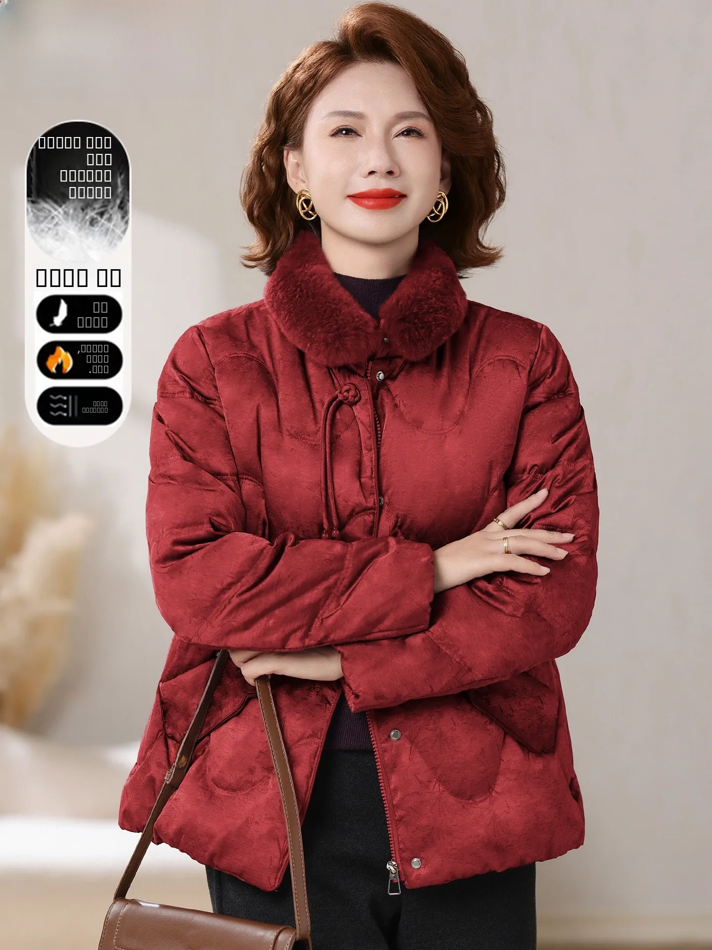 

New Chinese Sle down Jaet Winter Clothes for Middle-Aged Mothers Women's Cotton Coat Autumn Winter Thiened Warm Straigh...