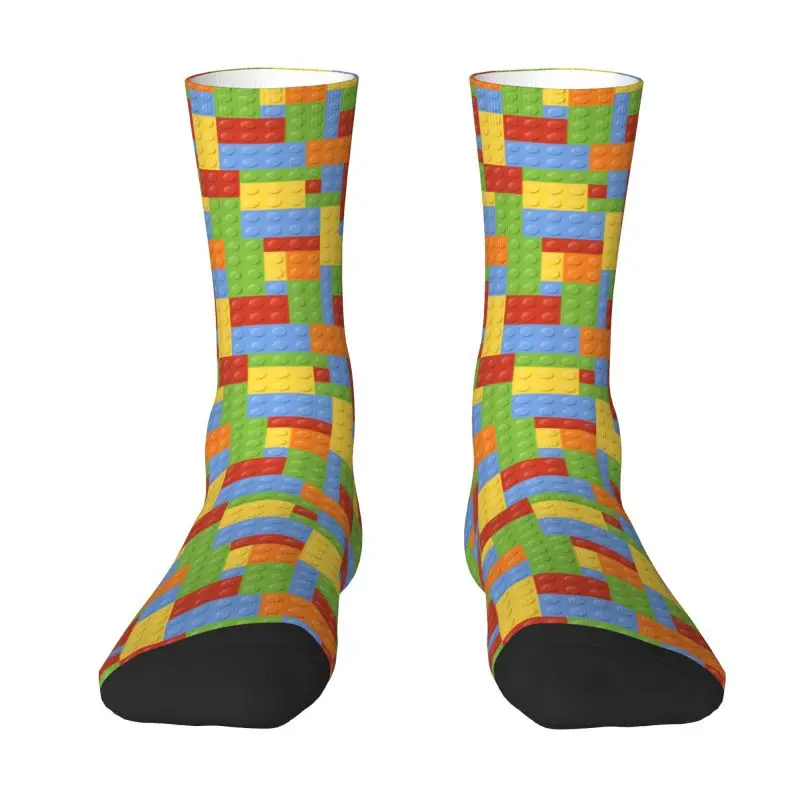 Custom Funny Print Colorful Plastic Brick Toy Blocks Patterns Socks for Men Women Stretchy Summer Autumn Winter Crew Socks