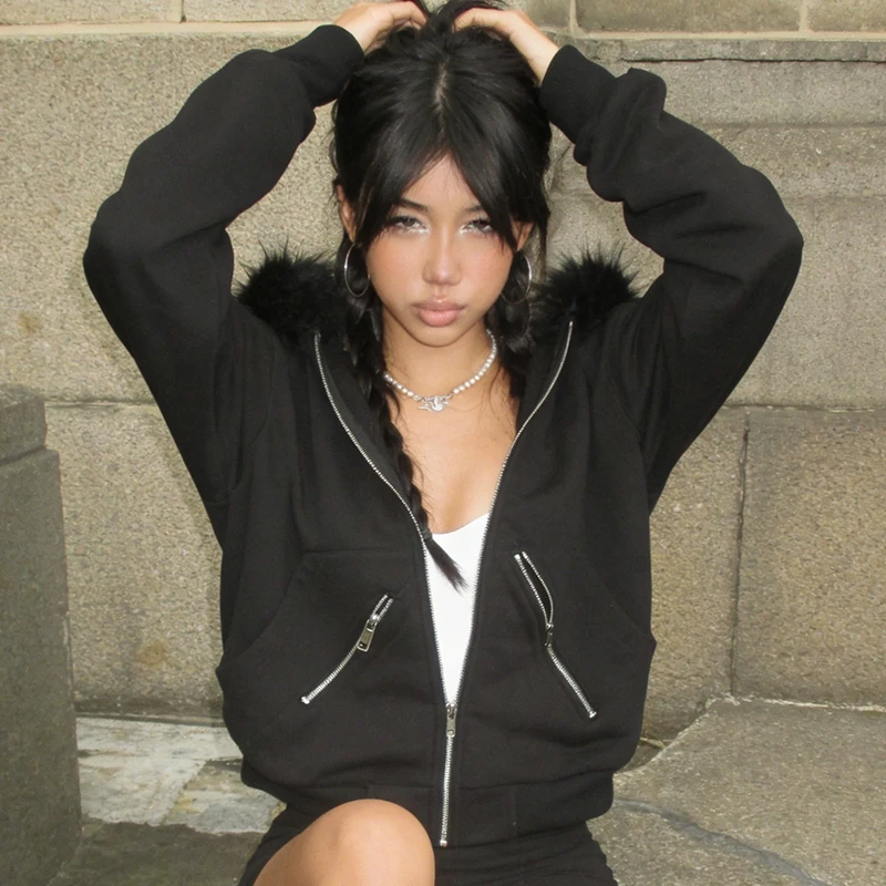 Y2K Style Winter Fashion High  - đánh giá và giá Street Fashion Zip Up Hoodie