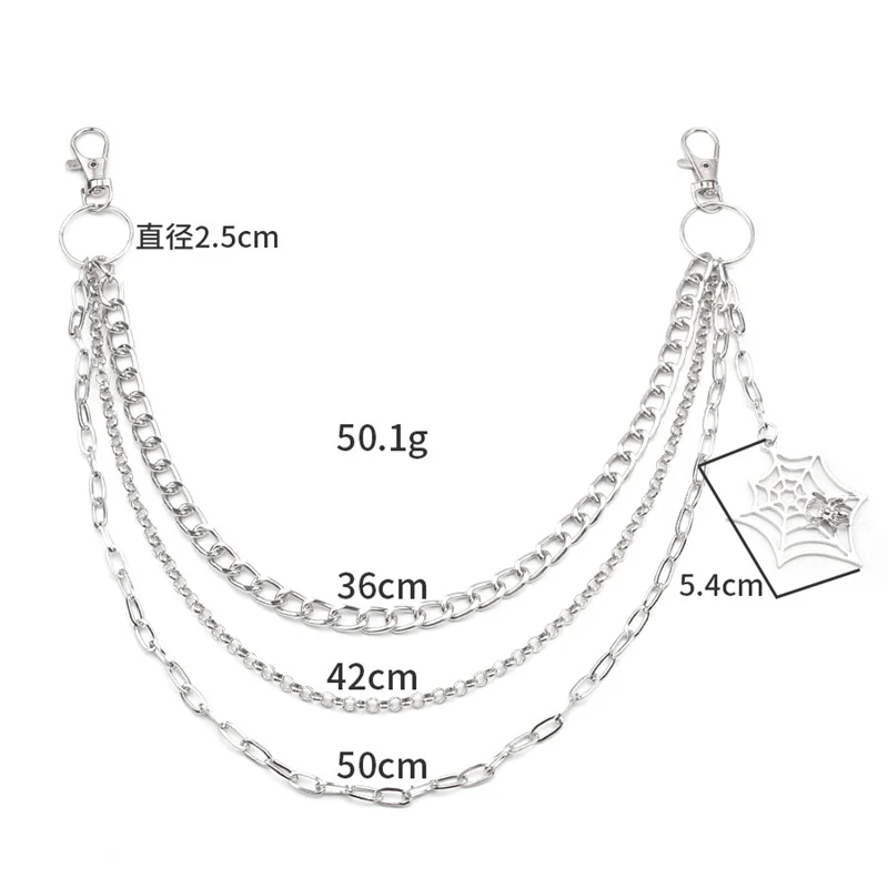 Halloween Gifts keychain Punk Black Silver Metal Pants Chain Hip Hop Spider Web Pendant Jeans Chain for Men Women Accessories view 5