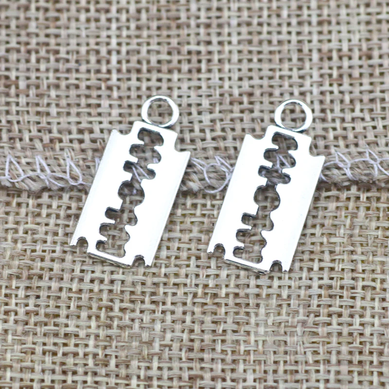 30pcs 12*25mm Razor Blade Charms Silver Color Tibetan Tone Double Sided DIY Metal Bracelet Necklace Jewelry Findings