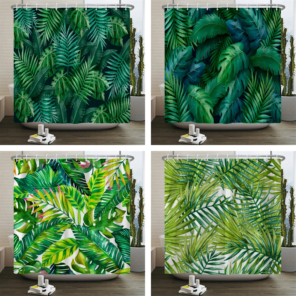 

Tropical Green Plants Leaf Shower Curtains Romantic Abstract Style Bohemia Curtains Waterproof Polyester Bathroom Bath Curtain