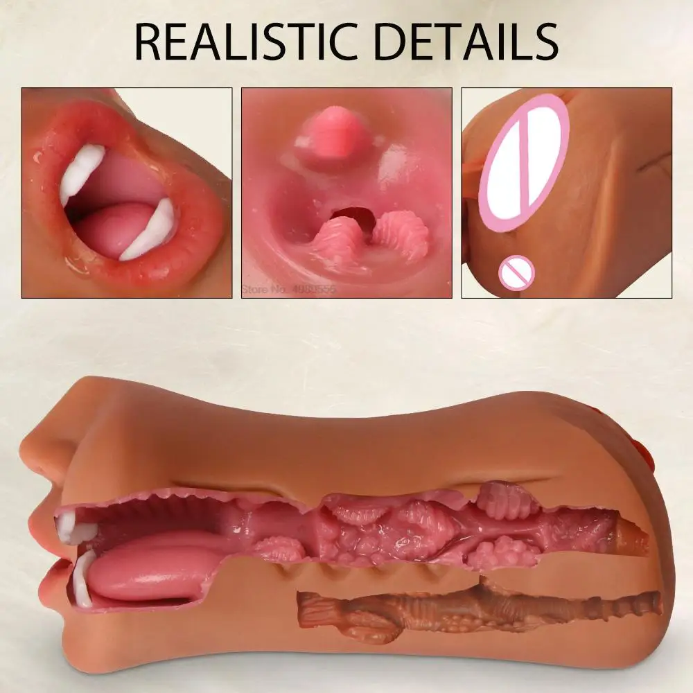 3 IN 1 Male Masturbator Silicone Vagina Real Pussy Open Mouth Teeth Realistic Sex Deep Sex Toys for Men Oral Masturbation Sextoy