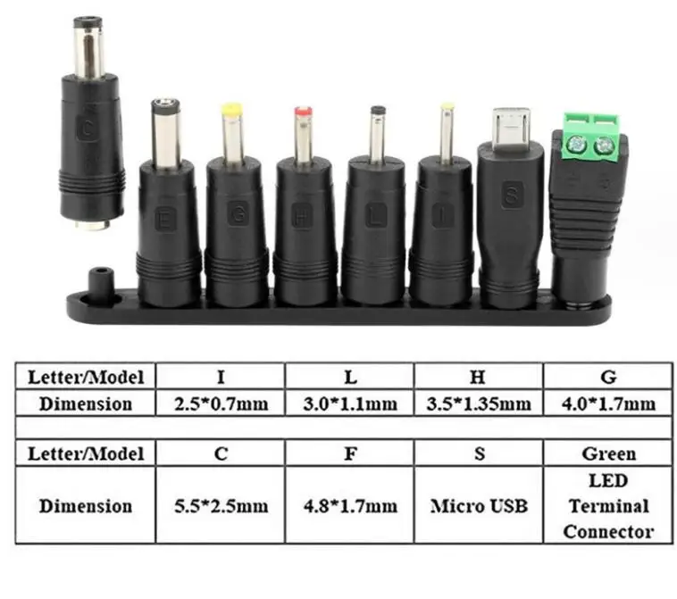 Universal 5.5mmx2.5mm 4.0x1.7 3.5x1.35mm 4.8x1.7mm DC male female terminal AC Power Adapter 8 Tips Connector for PC Laptop Plug