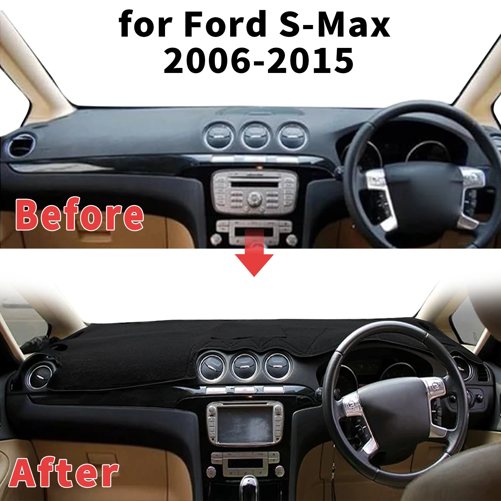 for Ford S-Max 2006 2007-2015 Dashboard Cover Sun Shade Protector Dashmat Anti-Glare UV Block Carpet Mat Automotive Dash Mat